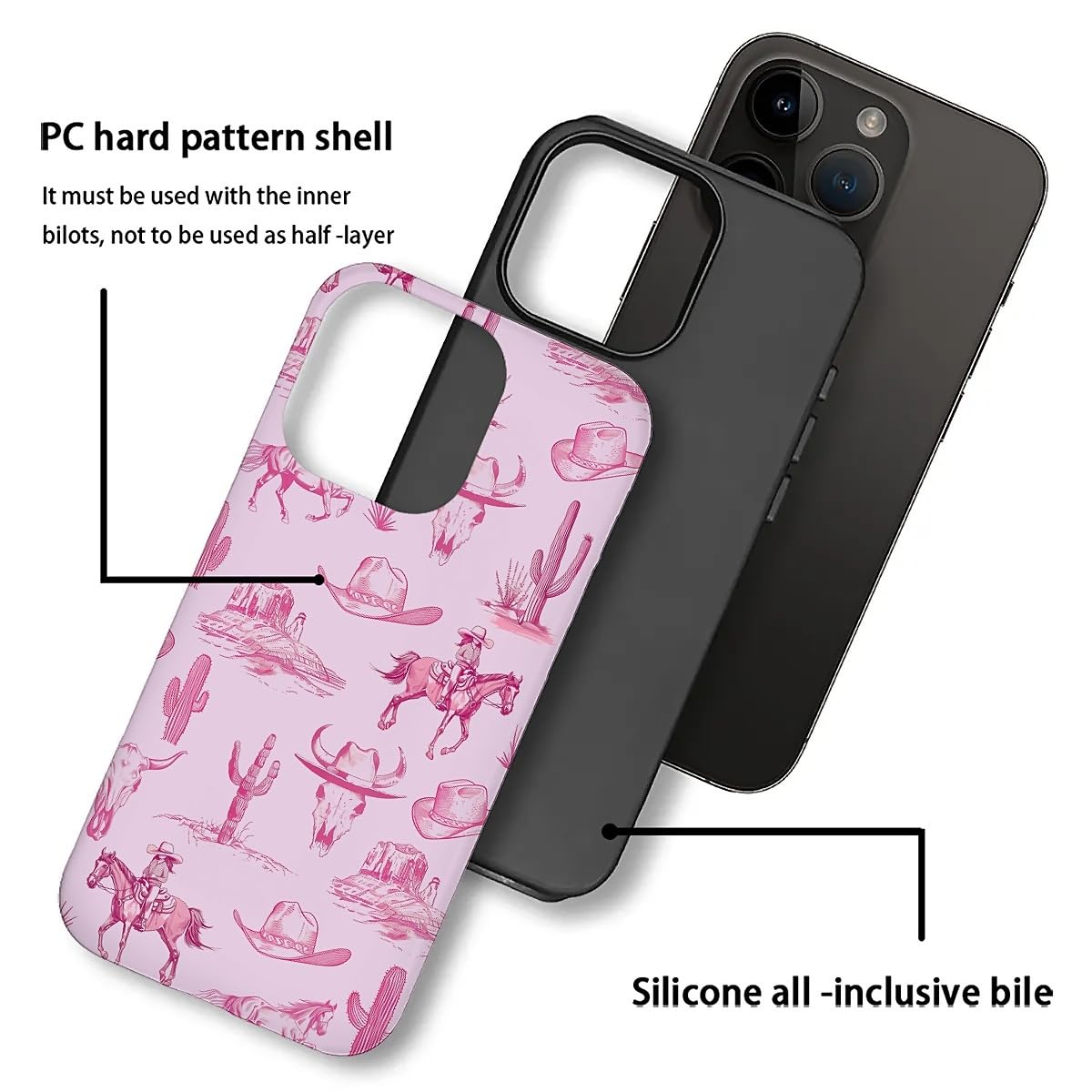 Smamz For Iphone 16 Pro Case, T2 Pink Desert Cowboy Horse Shockproof Rugged Cover Dual Layer Soft Tpu Hard Pc Bumper Case Design
